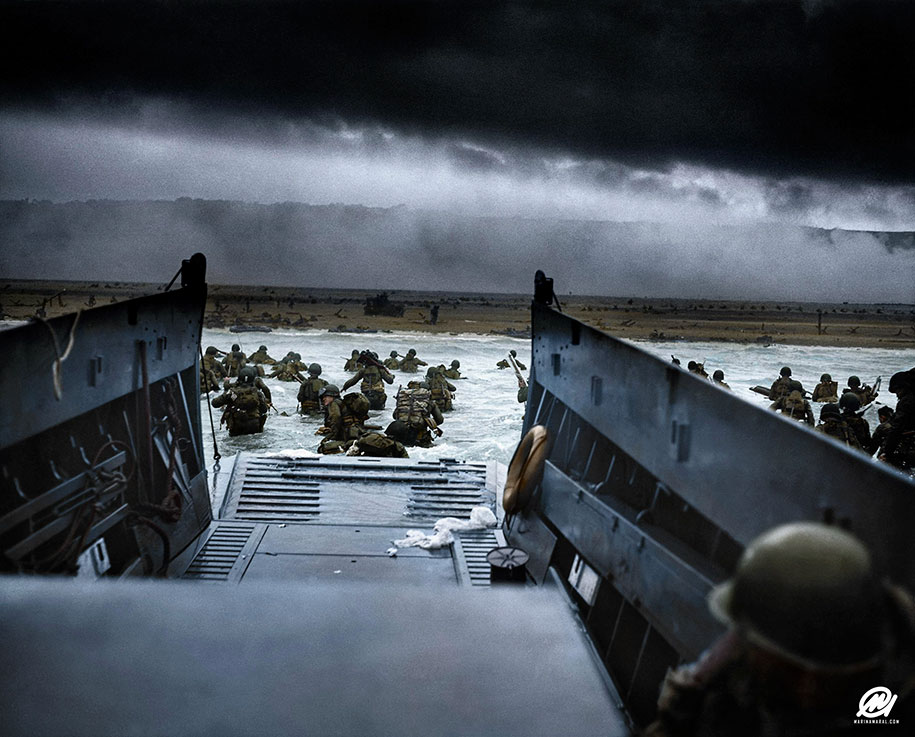 D-Day landing craft, colorized